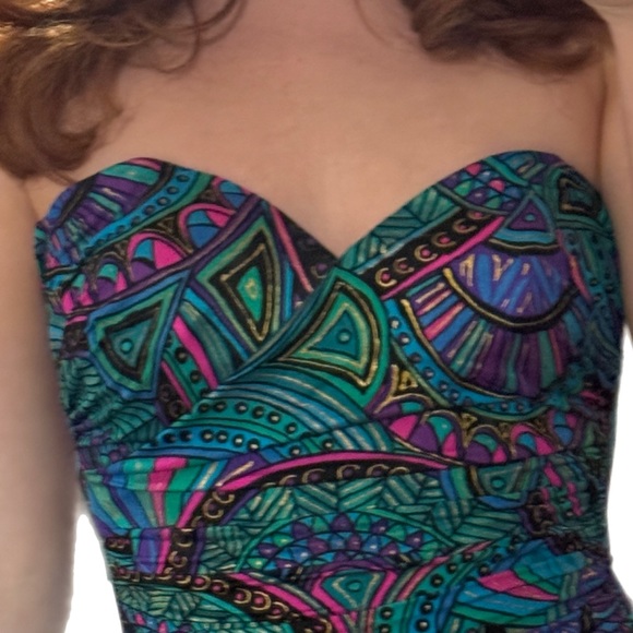 Vtg Catalina Abstracted Ruched Swimsuit Faux Wrap USA Teal Gold Paisley - Picture 4 of 9